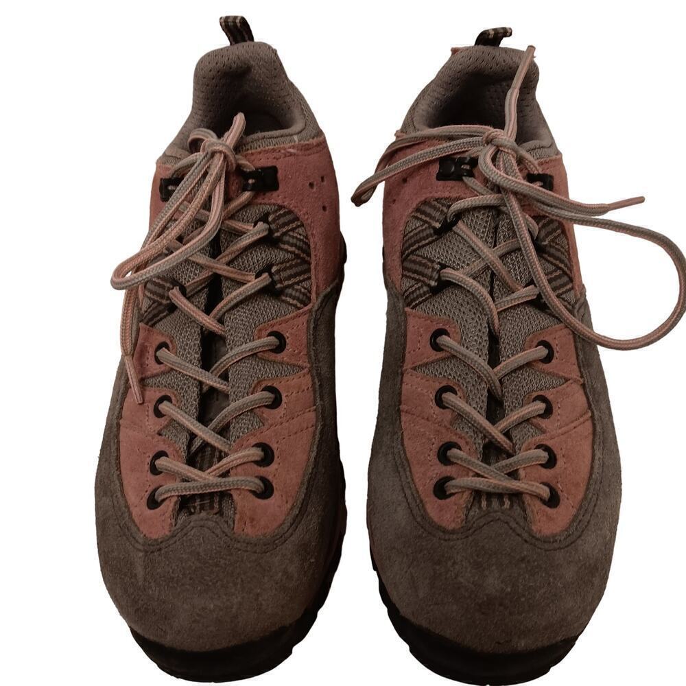 EUC Treksta Pink and Gray Lace Up Suede Hiking Walking Shoes Size 6 1/2
